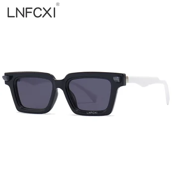 LNFCXI Новые ретро квадратные двухцветные солнцезащитные очки Женские Модные градиентные оттенки UV400 с заклепками в стиле панк Мужские солнцезащитные очки