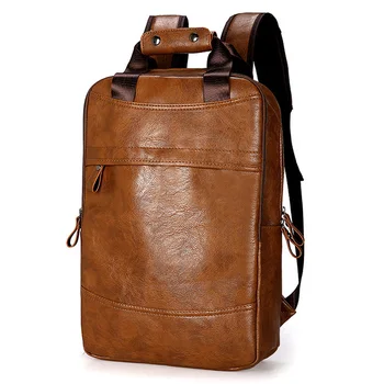 Винтажный Водонепроницаемый рюкзак для мужчин, роскошные школьные сумки для колледжа, повседневные рюкзаки из искусственной кожи, дорожная Ретро 15,6-дюймовая сумка для ноутбука для мужчин