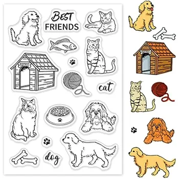 Кошки и собаки, прозрачные штампы для изготовления открыток, поделки для скрапбукинга, украшения для фотоальбома, бумажные поделки, 6,3x4,3 дюйма
