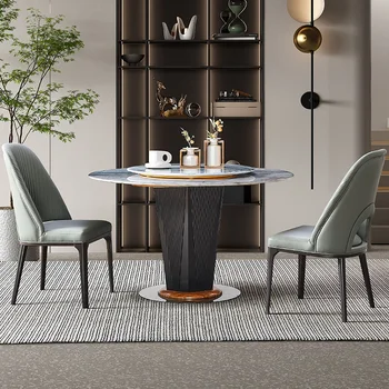 Легкий роскошный круглый обеденный стол из микрокристалла, современный и простой обеденный стол в итальянском стиле для элитного отеля