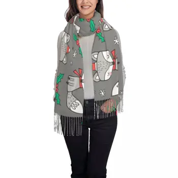 Рождественская Лиса, Мягкий Уютный Кашемировый шарф, Тканая женская теплая шаль