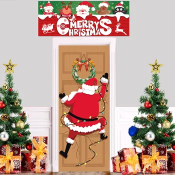 Рождественский баннер, Санта-Клаус, Снеговик, Лось, Пингвин, Дверной баннер, Лазающий по двери Санта-Клауса, Подвесной кулон, Веселый Рождественский декор 2023