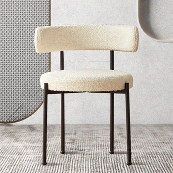Современные кованые обеденные стулья класса люкс, Домашние стулья со спинкой, Креативное дизайнерское кресло Nordic Hotel Lamb Velvet, Обеденный стул B