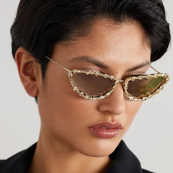 Солнцезащитные очки для глаз с бриллиантами, металлические геометрические треугольные очки с бриллиантами ручной работы, Солнцезащитные очки для вечеринок с перекрестной каймой