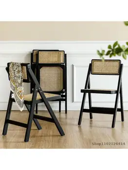 Стул из массива дерева, обеденный стул из ротанга, французский бытовой складной стул ins, удобный для сидения на открытом воздухе, стул со спинкой из Чандигарха